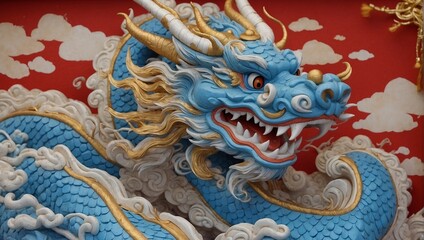 Obraz premium Blue dragon statue in Chinese temple