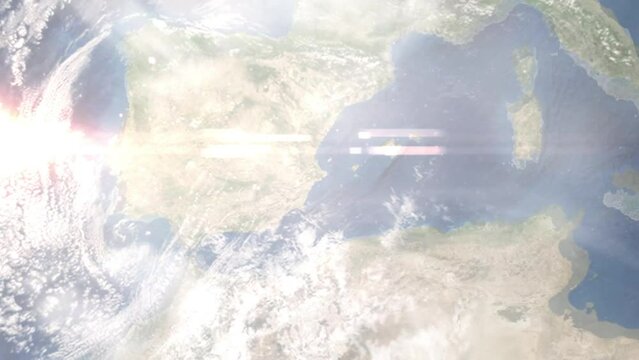 Zoom in from space and focus on Benidorm, Spain. 3D Animation. Background for travel intro. Elements of this image furnished by NASA