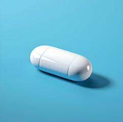White pill isolated on blue background. Generative AI