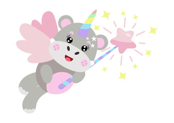 Unicorn hippo with wings holding a star magic wand