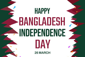 Bangladesh happy independence day greeting card, banner illustration. Bangladeshi national holiday 26th of March different shapes design backdrop