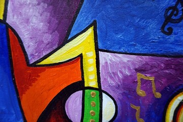 Original  art oil painting Abstract Triangle Curve Square Music tone