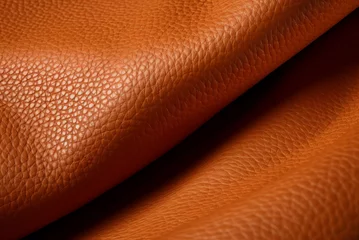Deurstickers Closeup shot of orange leather texture backdrop. Synthetic decorative textile leather with wave. Generate ai © nsit0108