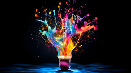 Expressing creative thoughts as an abstract explosion of colorful paint in a light bulb._generative ai