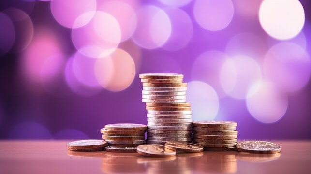Stack of coins with bokeh effects