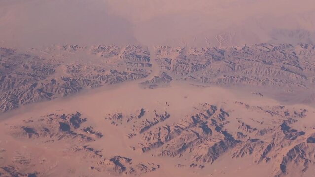 Aerial view of the desert and mountains along the Red Sea near Mecca, the Kingdom of Saudi Arabia.