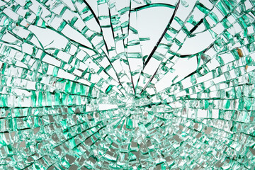 broken glass texture. broken green glass close up