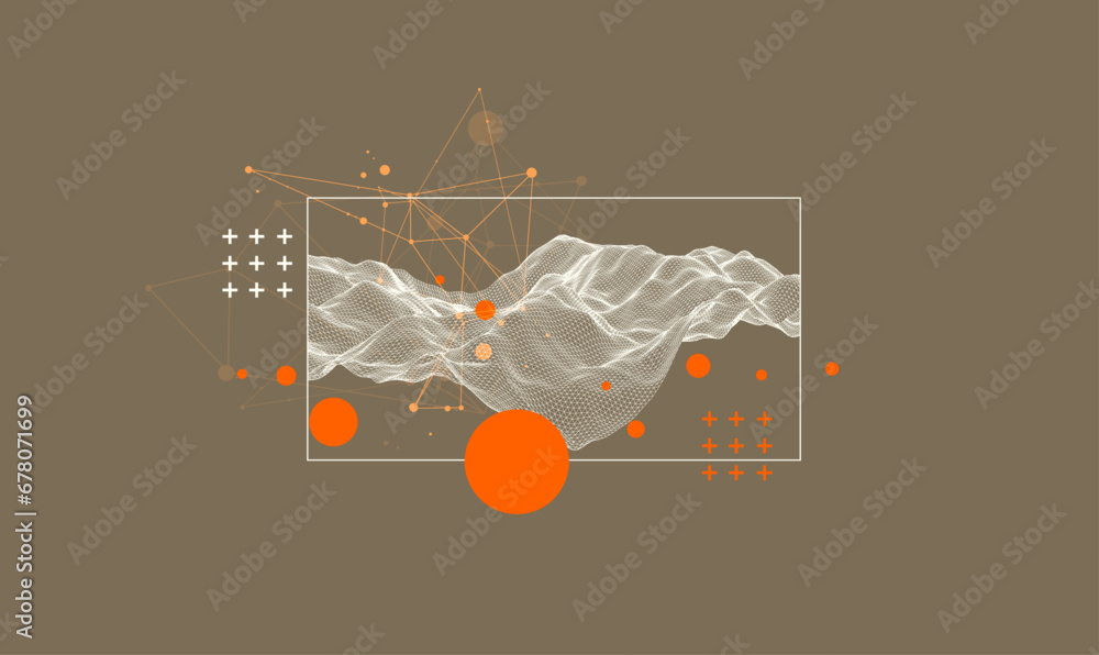 Poster Modern science or technology elements in square. Trendy abstract background. Surface illustration. Hand drawn vector art.