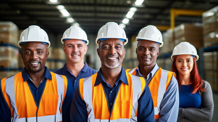 Professional team working at workplace. Unity and teamwork concept. Portrait engineer factory manager worker and mechanic team together in factory workplace.
 - obrazy, fototapety, plakaty