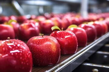 Apples In Clean Food Processing Facility For Automated Packing
