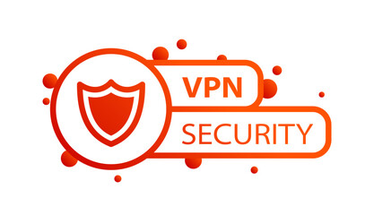 VPN security sign. Flat, red, shield icon, VPN security. Vector icon - obrazy, fototapety, plakaty