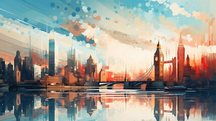 The city of London, panorama of the city, a painting of a city by the water, low polygons illustration, beautiful concept art, office art, Generative AI - obrazy, fototapety, plakaty