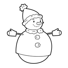 Cute snowman. Black white outline illustration. Suitable for anti-stress and children's coloring books