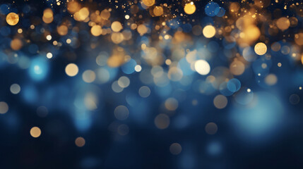 Fototapeta na wymiar Christmas bokeh in the style of dark azure and gold.