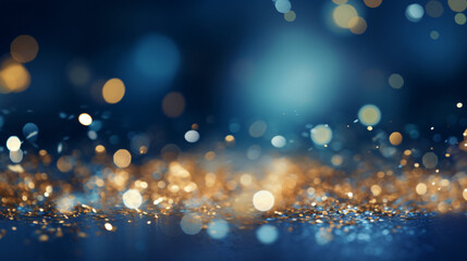 Obraz na płótnie Canvas Christmas bokeh in the style of dark azure and gold.