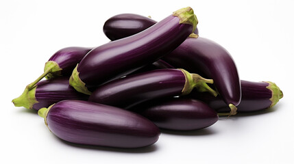 Purple eggplants isolated on white background. Close up.