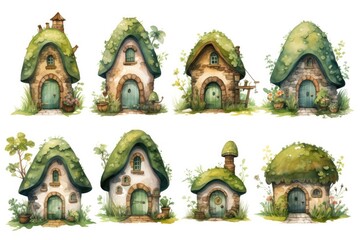 Obraz premium Cute Fairy Houses In Watercolor Elven Village