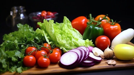 Fresh vegetables on a wooden board. Selective focus. Food background.