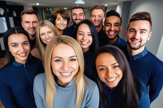 Enthusiastic Team Photo Captures Camaraderie In Modern Office Unified Collaboration, Teamwork, Synergy In Action