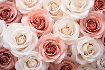 White and pink roses forming a natural background. Generative AI