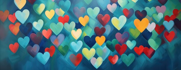 Happy Valentine's Day background of colorful hearts. Generative AI