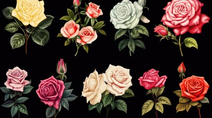 Beautiful pink roses on black background. Generavie AI