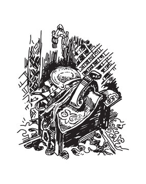 recommend clip art: Sketch of household items of a Kazakh Kirghiz Mongol nomad drawn by hand. Vector illustration