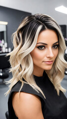 Fototapeta premium Brunette woman with blonde dye