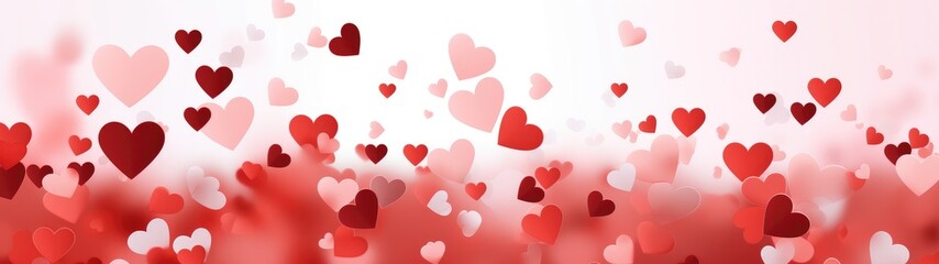 Beautiful horizontal lovely backdrop. Many red hearts. Generative AI