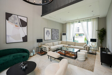 luxury drawing room interior with a sofa set a table