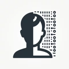 Gordijnen Data security solutions monochrome glyph logo. User centricity business value. Digital profile simple icon. Design element. Created with artificial intelligence. Ai art for corporate branding, website © bsd studio