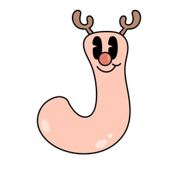 Letter J cute 60s 70s groovy retro vintage smiley reindeer  cartoon font winter alphabet merry christmas pink xmas festive sublimation clipart
