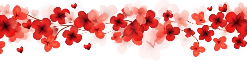 Beautiful backdrop with red flowers on white background. Generative AI