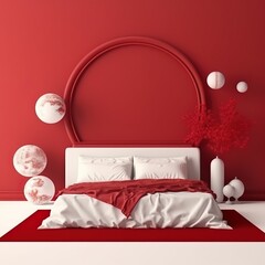 Schlafzimmer in rot und weiss
