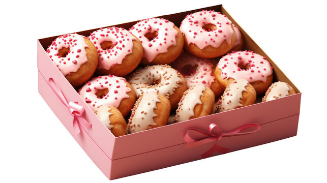 Donuts in a box watercolor clipart on transparent Background