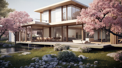 Modern house in spring
