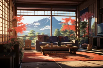 Wandcirkels tuinposter Japanese style room decoration architecture, natural front terrace room © Yoshimura