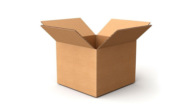 open rectangular cardboard box isolated on white background
