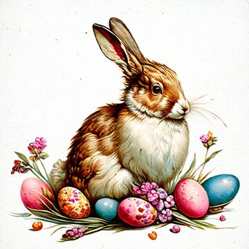 easter bunny with easter eggs