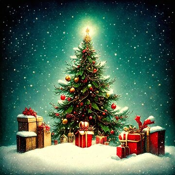 christmas tree with gift boxes