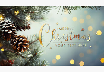 Christmas Card With Tree Branches, Pine cones and Snow Mockup. Generative Ai 