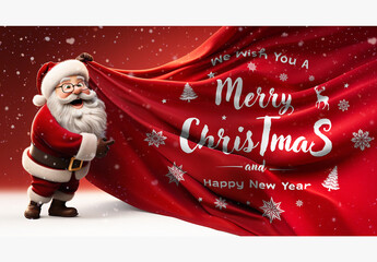 Santa Claus Holding A Red Sheet For Christmas Greetings Mockup. Generative Ai