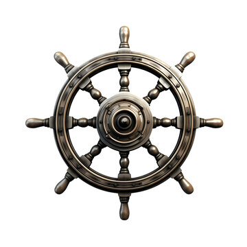Ship steering wheel on transparent background, white background, isolated, material
