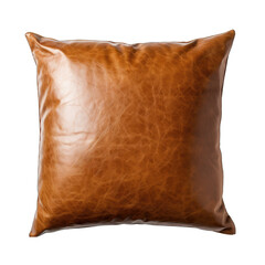 Single Brown Faux Leather Pillow Isolated on Transparent or White Background, PNG