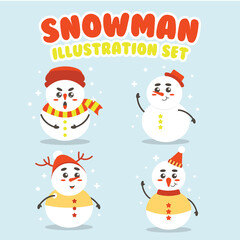 snowman illustration set with 4 pose and expretion