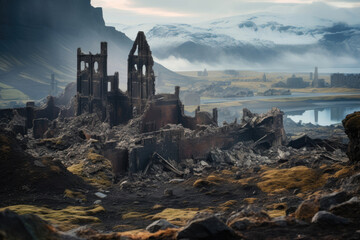 Iceland, the ruins of the city of Grindavik after a volcanic eruption - obrazy, fototapety, plakaty