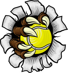 A tennis claw sports illustration of an eagle or animal monster hand holding ball
