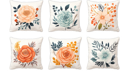 Watercolor Floral Pillows Isolated on Transparent or White Background, PNG