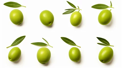 Gordijnen Collection of delicious green olives © Black