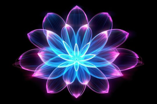 Futuristic flower , neon light glow blossom wireframe, background.